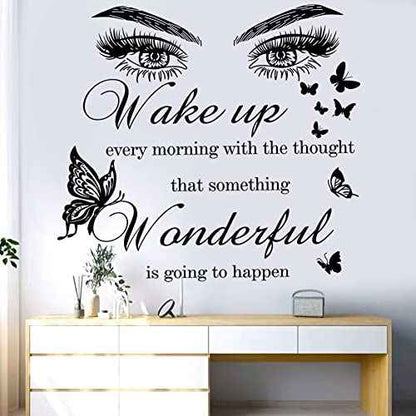 Inspirational Quotes Vinyl Eyes Eyelash Decals Motivational Sayings for Wall Art Decor Sticker Positive Lettering Wall Decal for Women Girls Bedroom Living Room Home Beauty Salon Decoration