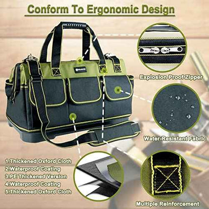 17in Tool Bag For Men Heavy Duty? with Waterproof Molded Base, High Capacity Wide Mouth Tote, Construction Worker Electricians Tool Bags, Large Tool Bag Organizer for Men Women Tool Tote