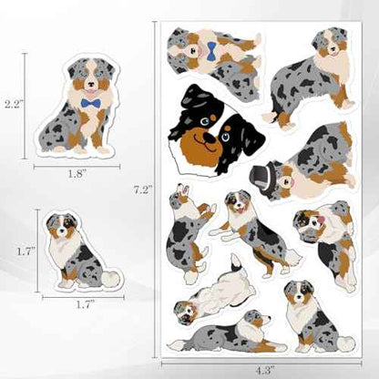 50 Pack Pcs Australian Shepherd Stickers for Water Bottles Waterproof Vinyl Laptop Luggage Scrapbooking Funny Cute Dog Sticker Packs Bulk Set Teens Adults Aesthetic Small Decals
