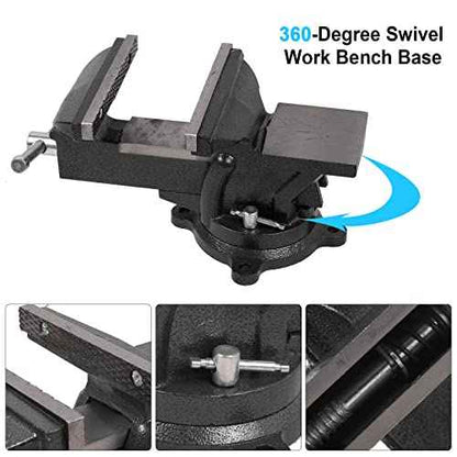 6" Heavy Duty Bench Vise, Pipe Vise Bench Vices with Anvil Swivel Table Top Clamp Locking Base, Double Swivel Rotating Vise Head& Body Rotates 360¡Æ-Black
