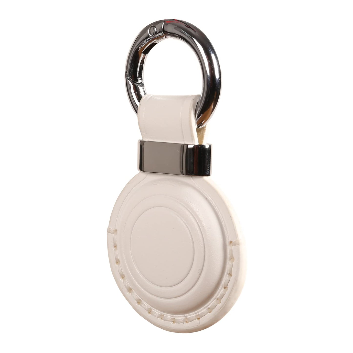 KEEPXYZ Genuine Leather Keychain Holder compatible with Airtag - Secure Air Tag Keychain Holder Case Cover Key Chain Ring Accessories for Air Tag - White V2.0