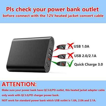 Heated Jacket Adapter Charger USB Voltage Step Up Cable for Milwaukee, M12, Snap-on, Metabo, Craftsman, AEG, Makita