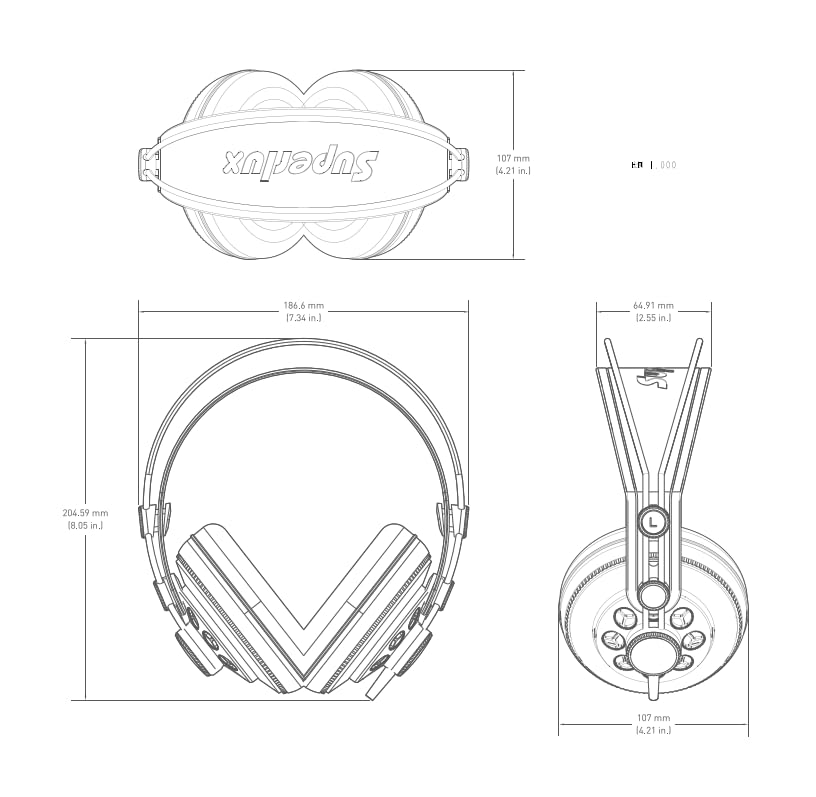 Superlux HD681 Semi-Open Studio Headphones, Wired Over-Ear with 50mm Neodymium Drivers, Single-Sided Cable, 10-30,000Hz, for Monitoring, Recording, Mixing, Podcast, Music