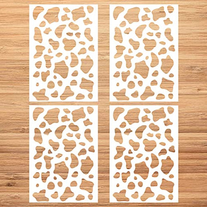 4 Pieces Cow Print Stencil A4 Animal Plastic Stencils ReusableTemplates for Painting on Wood Canvas Paper Fabric Floor Wall Tile DIY Crafts Decor