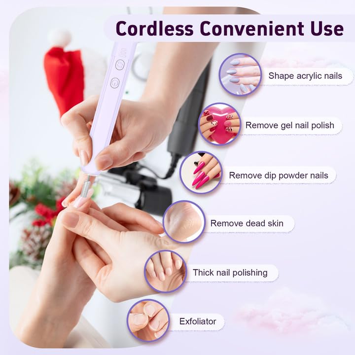 Professional Nail Drill Set, 2,0000 RPM Electric Nail File with 12 Grinding Head & 100Pcs Sanding Bands for Acrylic Gel Nails, Manicure and Polishing (Beige)