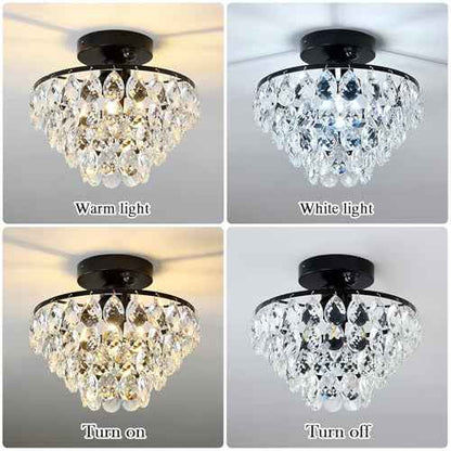 YYJLX Indoor Motion Sensor Ceiling Light Fixture Modern Cryatal Semi Flush Mount Ceiling Light Black Ovrehead Light Fixture for Porch Hallway Front Entryway Kitchen Hall Garage.