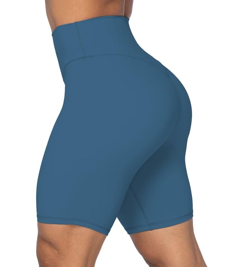Sunzel No Front Seam High Waist Biker Shorts for Women, Squat Proof Yoga Workout Gym Bike Shorts 8" Inseam Blue Gray X-Small