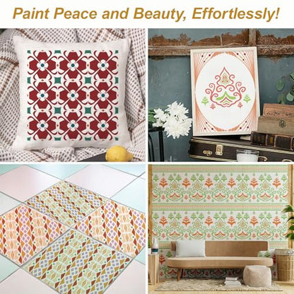 Wall Stencils for Painting Large Pattern, 4PCS 12 Inch Reusable Stencils for Crafts, Exquisite Mandala Designs for Wall Furniture Home Decor, DIY Art Projects