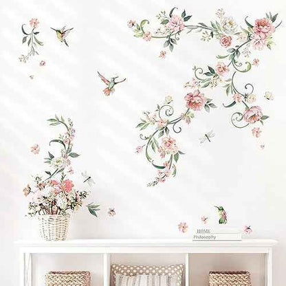 decalmile Peony Flower Wall Decals Pink Blossom Birds Wall Stickers Living Room Bedroom Girls Bedroom Wall Decor