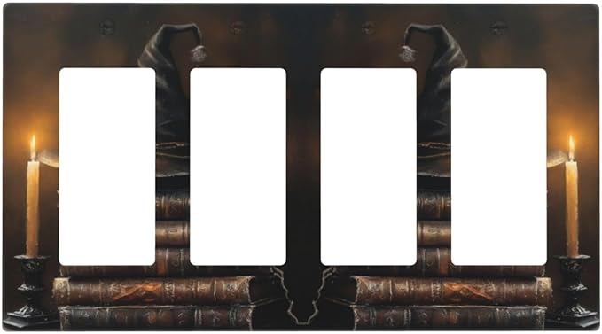 Decorative Art Light Switch Covers Wizard’s Hat & Spellbooks 4 Gang Rocker Decora Outlet Covers Electrical Faceplate GFCI Wall Plate for Home Decor