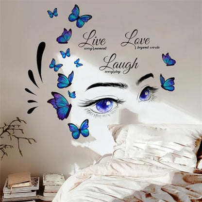 Blue Eyelash Eyes Butterfly Wall Stickers, sacinora Inspirational Quotes Motivational Word DIY Wall Decals Removable Vinyl Peel and Stick for Women Girl Kids Living Room Bedroom Nursery Art Decoration