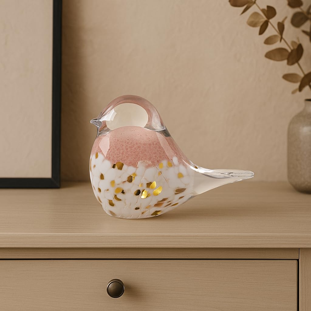 WUBIANJIE Hand Blown Glass Bird Statue Collectible Animal Art Paperweight, Living Room Bedroom Bookshelf Coffee Table Small Ornaments Shelf Home Decoration (Pink)