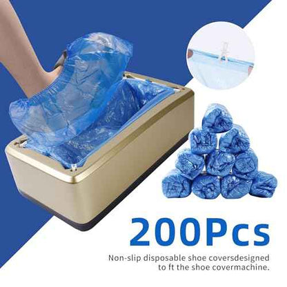 Automatic Shoe Cover Dispenser, Waterproof and Non-slip, 200 Disposable Shoe Covers for Men's Shoes up to Size 12, Great for Home, Office, Factory and Indoor Use (Gold)
