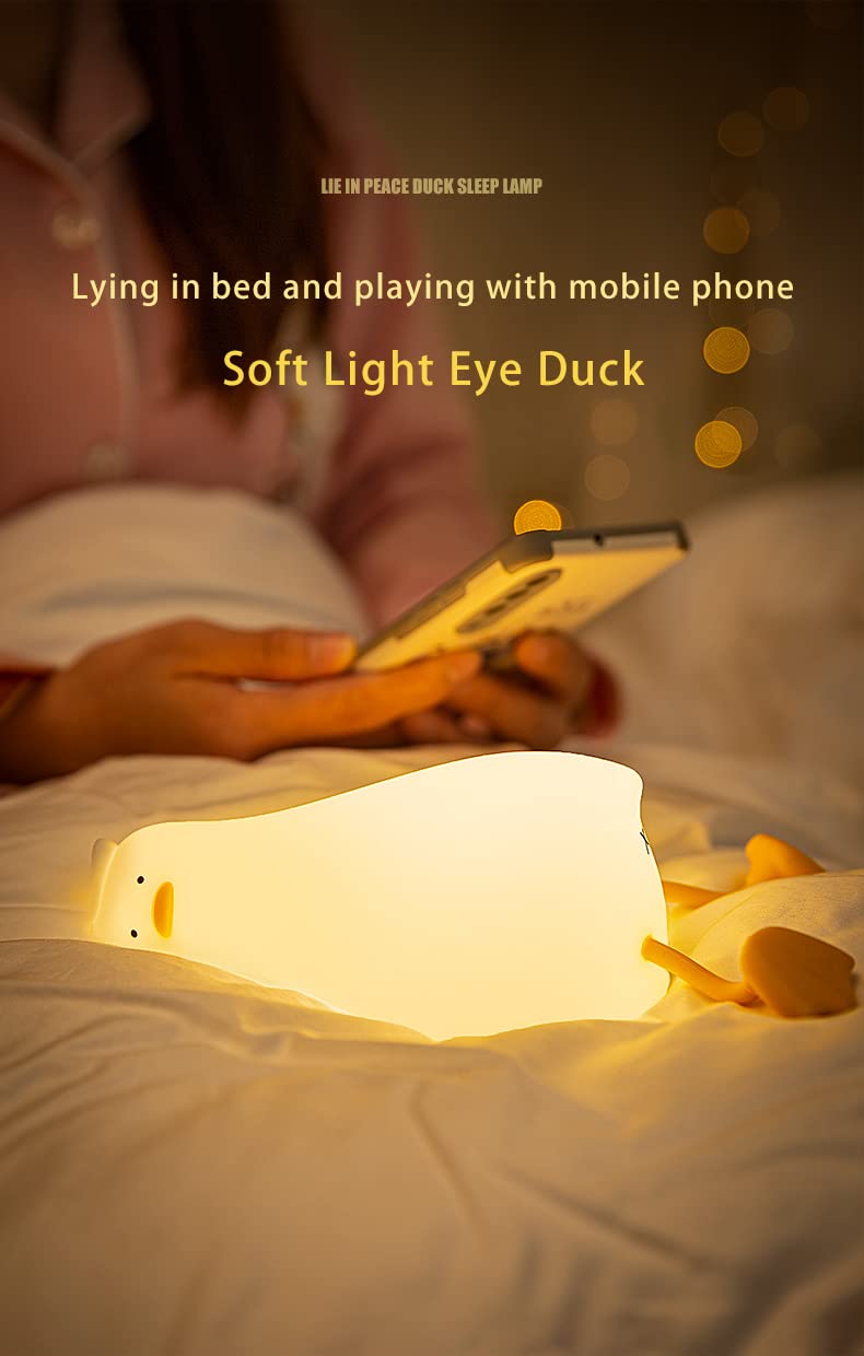 gofuch Lying Flat Duck Night Light with Timer, 3-Level Dimmable USB Rechargeable Bedside Lamp, Soothing Nursery Decor Gift for Kids, Boys, Girls, Teens