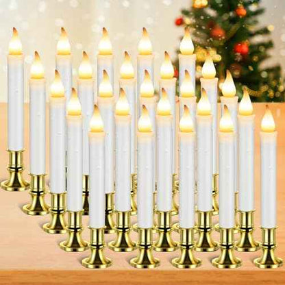 Yungyan 20 Pieces Window Candle Lights with Sensor Dusk to Dawn Flameless Battery Operated LED Candles Bulk Flicker Flame for Christmas Holiday Party Decorations(Gold Base)