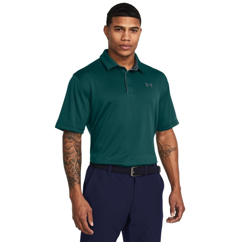 Under Armour Men's Tech Golf Polo, (449) Hydro Teal / / Pitch Gray, Small Tall