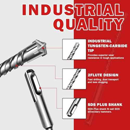 10 Pack 1/2" x 6" SDS Plus Rotary Hammer Drill Bits Set, Cross Carbide Tip, Heavy Duty Masonry Drill Bits for Concrete, Brick Hammer Drill Bits - Concrete Drill Bit Set