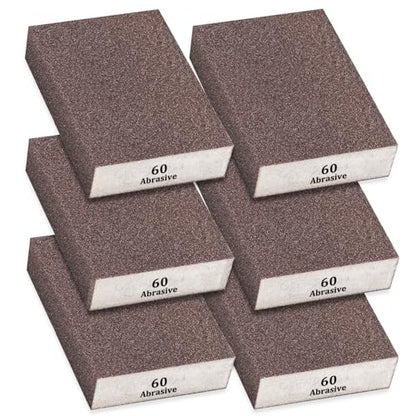 Tnisesm 6Pcs Sanding Blocks 60 Grits Sanding Sponge,for Drywall Wood Metal Washable & Reusable Sandpaper BlocksWashable and Reusable