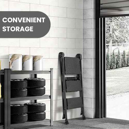 XinSunho 3 Step Ladder, Foldable Handrail & Tool Tray Stool Ladders with Anti-Slip Wide Pedal, 660 lbs Sturdy Steel Ladder for Home Kitchen and Outdoor