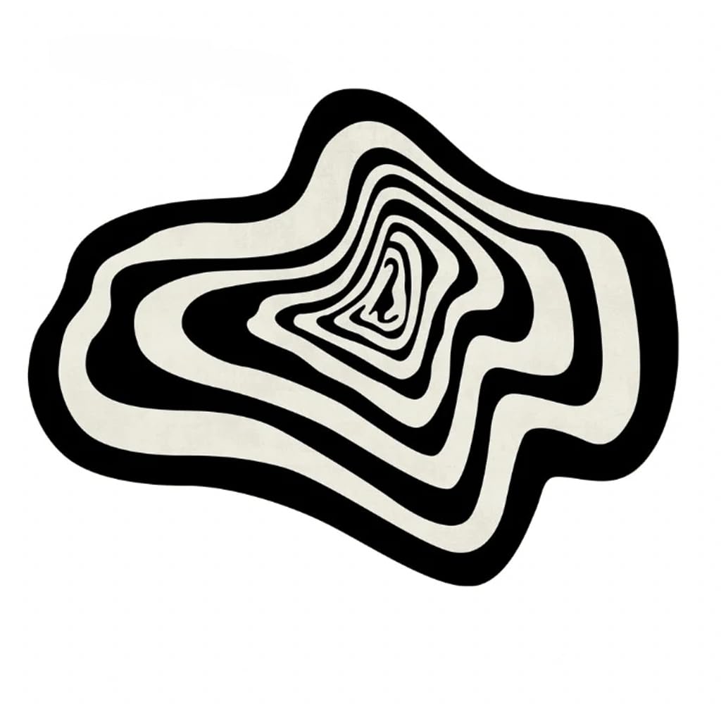 Black and White Abstract Striped Irregular Shape Area Rug 6ft Faux Wool Ultra Soft Rug for Livingroom Bedroom Diningroom Aesthetic Home Office Decor Playroom Carpet