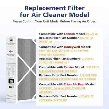 1 Pack 20x25x5 MERV 16 Air Filter Compatible with Lennox HCC20-28 Healthy Climate Carbon Clean MERV 16 Furnace Filter for HVAC System, Part Number HCF20-16, HCF20-10