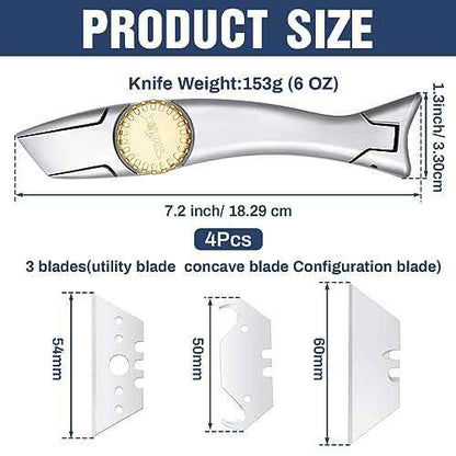 WILLBOND 4 Sets Navajas Para Roofing Heavy Duty Shark Vinyl Knife with 12 Pcs Utility Knife Blades Replacement Roofing Tools Carpet Blade Cutter for Indoor Outdoor
