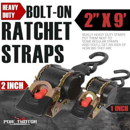 2 Pack Bolt-On Retractable Ratchet Straps (2" x9'), 3000LBS Break Strength Ratchet Tie Down Straps Heavy Duty Auto Retracting Ratchet Straps for Motorcycle, Trailers, Boats, ATVs, UTVs