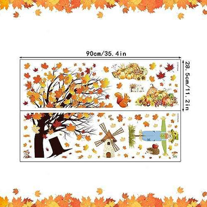 Fall Maple Leaves Wall Decals Autumn Pumpkin Scarecrow Wall Stickers Thanksgiving Fall Tree Wallpaper Cute Sqiirrel Windmill Mural DIY Removable Wall Art for Kids Bedroom Playroom