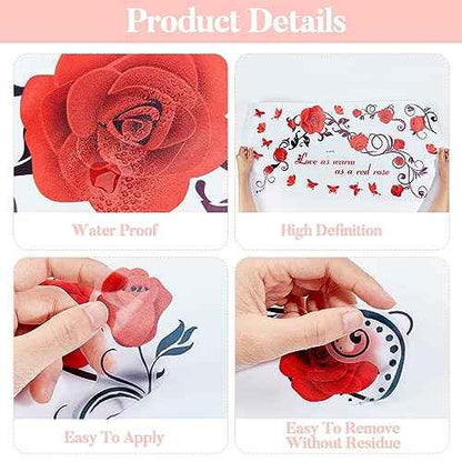 PLIGREAT Rose Flower Vine Butterfly Love Quotes Wall Stickers, Valentine Wall Decal Removable Vinyl Peel and Stick Walls Decals for Bedroom Dining Living Room Home Decorations DIY Walls Art Decor