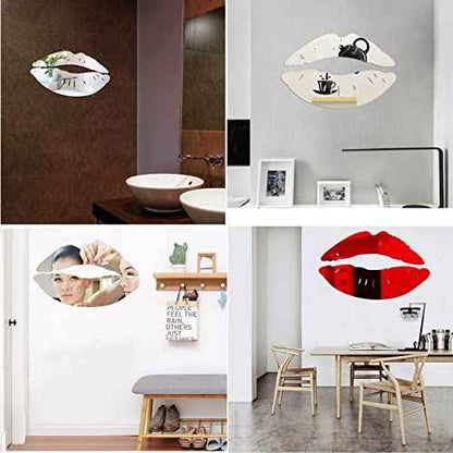 2 Sets 3D Large Lips Mirror Wall Stickers, Kiss Shape Wall Art Decals, Acrylic DIY Self-Adhesive Wallpaper Murals for Bedroom, Living Room, Bathroom Home Decor (Silver and Red)¡¦