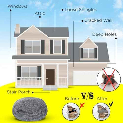 Wool for Mice Control - 1 Pack 3" x 16Ft Steel Wool, Hole and Gap Filler, Protect Home & Garage, Pipeline, Vent, Keep Mice Away 1pc 3x16ft