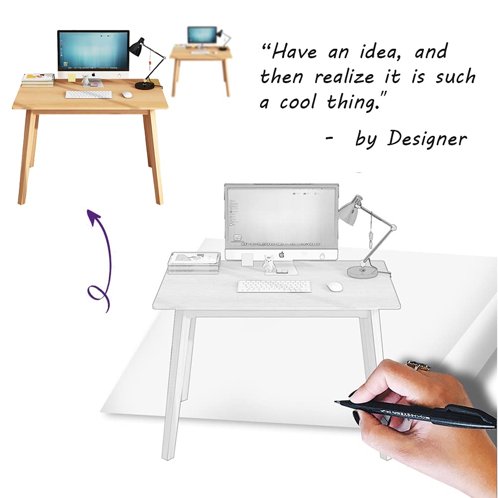 IOTXY Simple Wooden Writing Desk - Modern Minimalist Style PC Laptop Computer Workbench with Solid Wood Legs, 39" W Home Office Work Table for TV Stand Music Video Live Broadcast Workstation, White