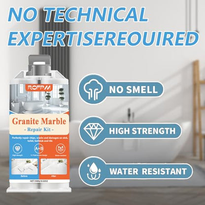 Marble Tile Repair Kit, Porcelain Tub Repair Kit Waterproof Leak-Proof for Fiberglass Shower, Granite, Ceramic Sink, Quartz, Resin, Toilet, Floor Tile (4 Color)