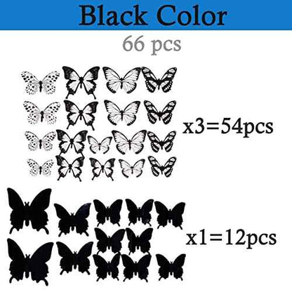 Ewong 3D Butterfly Wall Decor - 66Pcs Black Butterfly Decoration Party Cake Decorations - Removable Waterproof Wall Decal Birthday Home Room Decor Bathroom Bedroom Sticker & Murals