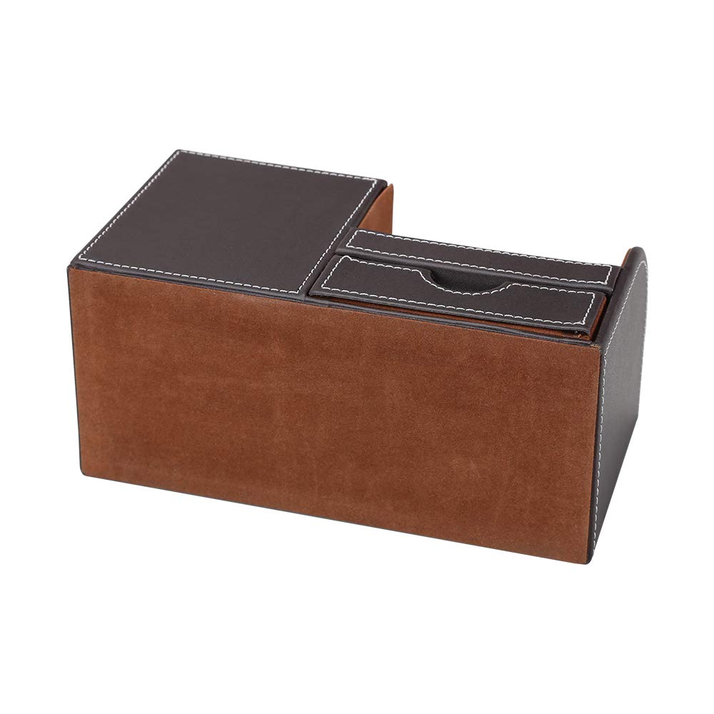 KINGFOM Desk Organizer Office Supplies Caddy Pu Leather Multi-function Storage Box Pen/Pencil,Cell phone, Business Name Cards Remote Control Holder with Small Drawer Brown