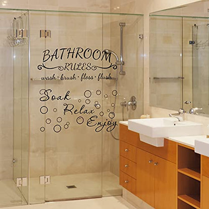 4 Pieces Bathroom Wall Decals Sticker Toilet Rules Soak Relax Enjoy Bathroom Rules Wash Your Hands Love Mom Wall Quote Saying Stickers Vinyl Art Decor for Home Restroom (Black)