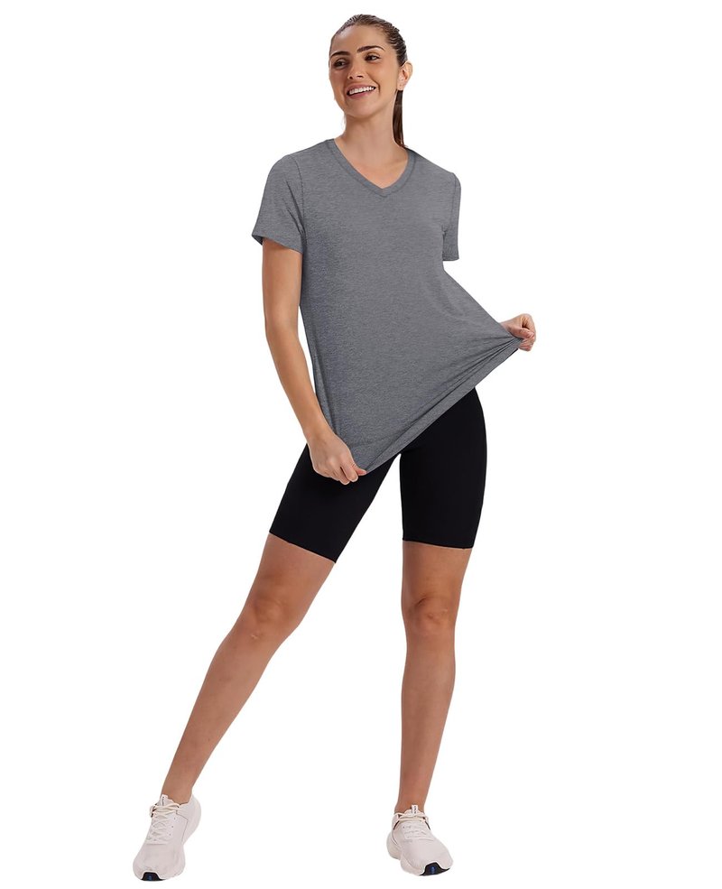 Short Sleeve Shirts for Women Workout Yoga Tops Sun Protection Clothing Summer Outfits Rash Guard Side Slit V Neck Grey XL
