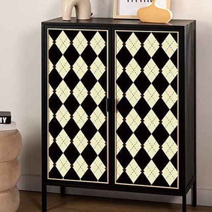 Simon&Siff Retro Checkered Peel and Stick Wallpaper Black and White Wallpaper 17.3"x480" Vintage Plaid British Geometric Wall Paper for Bathroom Kitchen Cabinet Contact Paper