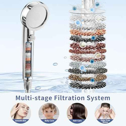 SINGSUO Bathtub Faucet with Sprayer, Filtered Shower Head Attaches to Tub Faucet, Metal Tub Tap with Sprayer, Bathtub Shower Attachment with 3 Adapters, 3-Mode Shower Head with ON/OFF Button (Chrome)