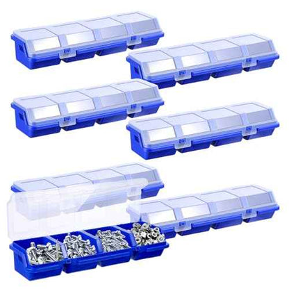 6Pcs Screw Organizer Box with Lids,Small Parts Storage Bins with Locks 4 Divider Compartment Sorting Toolbox Case for Garage Tools Nails bolt Plastic Hardware Containers