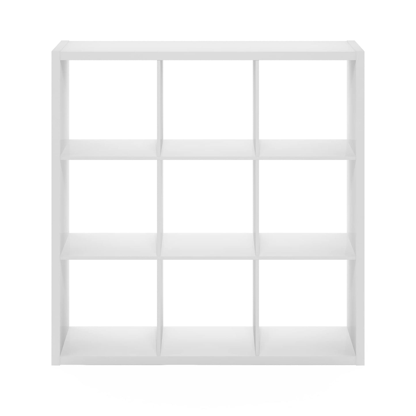 Furinno Cubicle Book Shelf, 9-Cube Bookshelf, Extra Thick Frame Reversible Tall Wide Bookcase with Open Back, 14.6 x 44 x 44, for Living Room, Bedroom, Home Office, Plain White