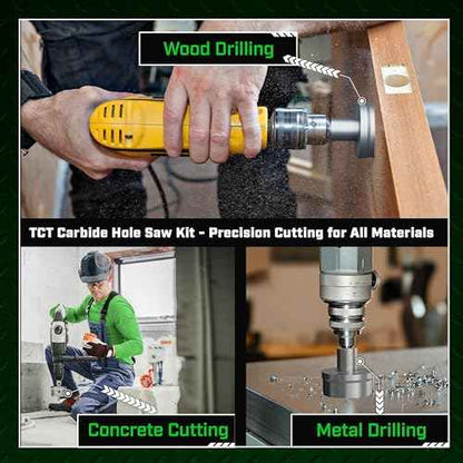 Tungsten Carbide Hole Saw Kit 22 Pcs ? Carbide Hole Saw Set 9/16" to 2-1/8" for Metal, Stainless Steel, Wood ? Includes 2 Drill Bits, Deburring Tool, 4 Blades, 3 Allen Wrenches ? Industrial & DIY Use