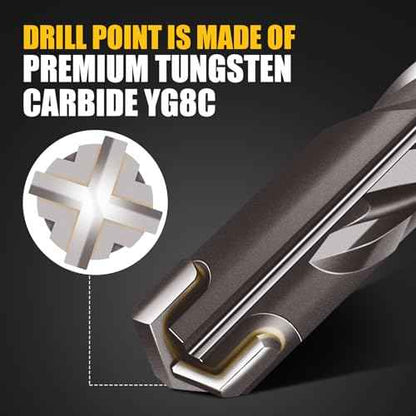 8-Pieces SDS-Plus Rotary Hammer Drill Bit Set, Carbide Tip 4-Cutter for Brick,Stone & Concrete
