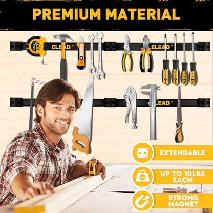 ELEAD 9-Piece 12" Magnetic Tool Holder Storage Organizer - Wall Mount Rack Garage Organization Power Magnet Hanger Workbench Board Slatwall Van Organizers Mounted Hanging Strip