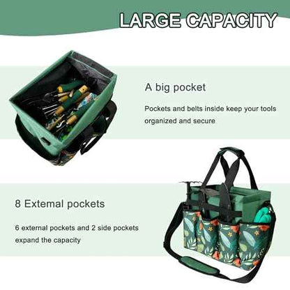 Standable Garden Tool Bag, Oxford Garden Tote Storage Bag, Portable Garden Tool Organizer Bag with Adjustable Shoulder Strap