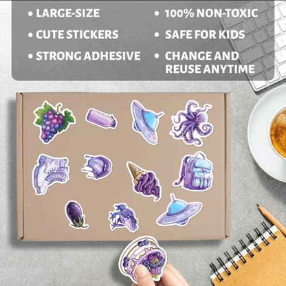 Cute Aesthetic Purple Stickers Pack for Laptop Water Bottle Scrapbooking Journaling Phone Vinyl Decals Teen Girls Young Adults Students Waterproof 50Pcs Fun Decorative Art Wall