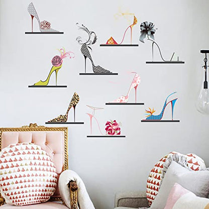Maydahui Fashion Colorful High Heels Shoes Wall Decal Modern Women Flower Shoes Heels Wall Stickers (32 x 30 Inch) for Shoe Wardrobe Girls Bedroom Living Room