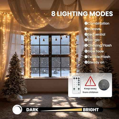 Dailyart Fairy Lights Plug in, 1000 Led Twinkle String Light with Remote 75Ft Waterproof 8 Modes Warm Cluster Lights with Timer for Bedroom Wreath Window Wedding Christmas Tree Decoration,Black Wire
