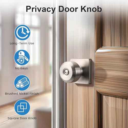 KNOBWELL Brushed Nickel Door Knob, Square Interior Door Knobs, Privacy Door Knob for Bedroom Bathroom, Stainless Steel Indoor Door Knobs, 6 Pack