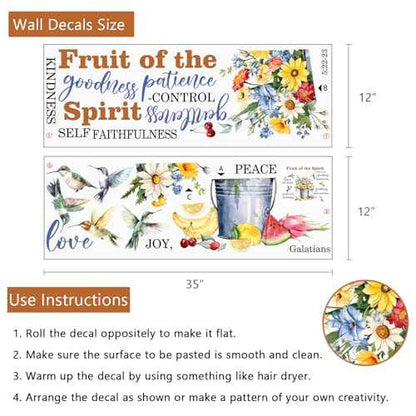Yovkky Fruit of The Spirit Spring Flower Birds Inspirational Wall Decals Stickers, Motivational Quote Hummingbird Daisy Floral Home Bedroom Decor, Positive Bucket Living Room Kitchen Decorations